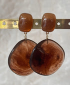 Boucles d’oreilles résine brillante femme chic ambre acier inoxydable