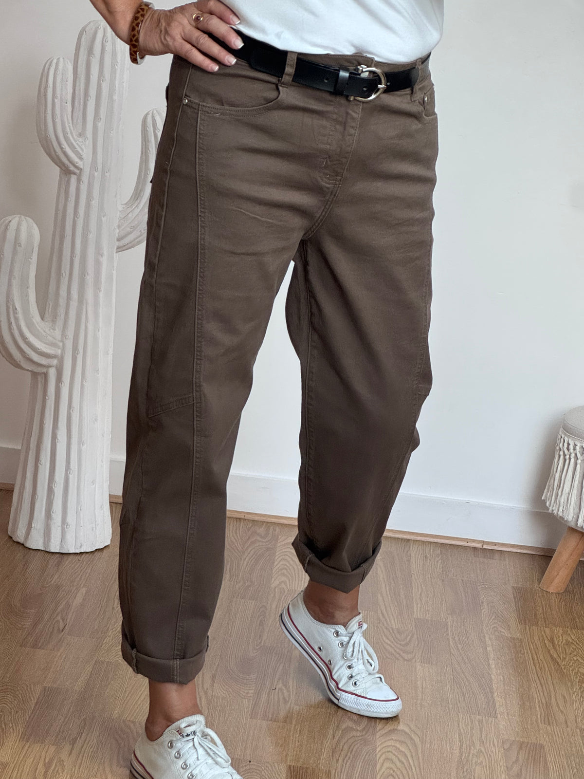 Jeans barrel taupe
