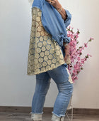 Chemise lyocell bleue dos lurex doré ajouré TU 42/50