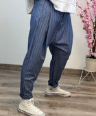 Pantalon saroual bleu rayé