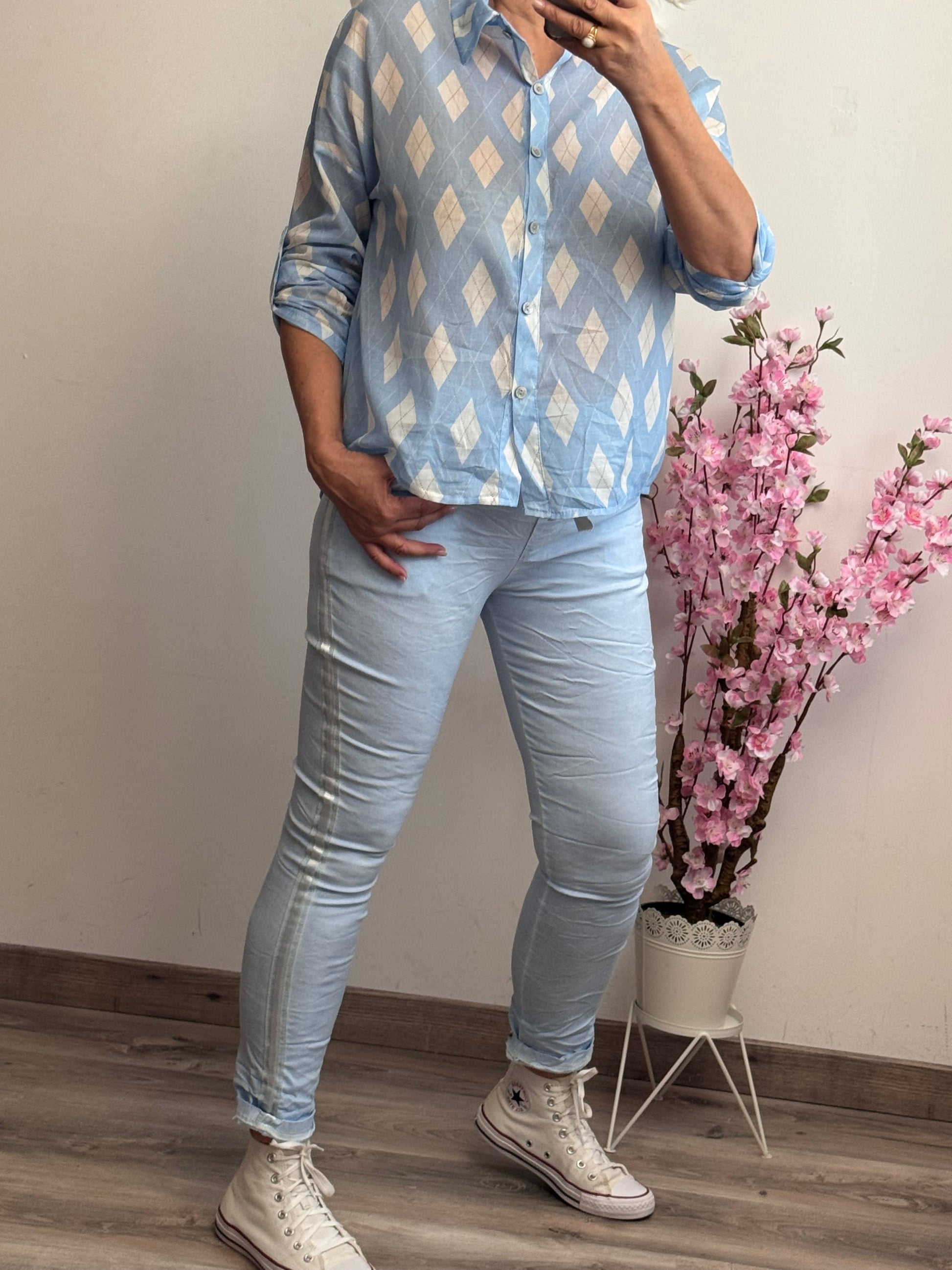 Chemise voile de coton jacquard bleu 36/42