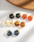 Boucles Acier inoxydable Fleurs Résine Brun