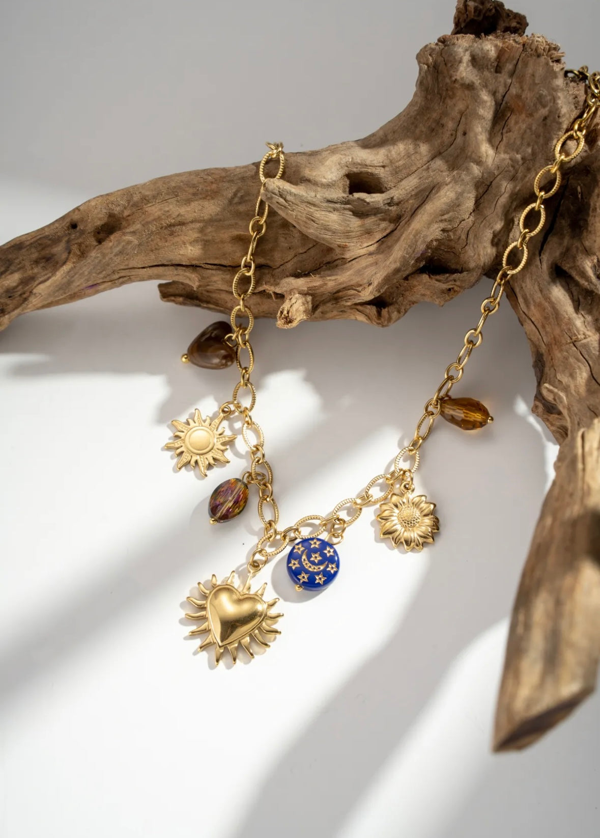 Parure collier et bracelet breloques bleues