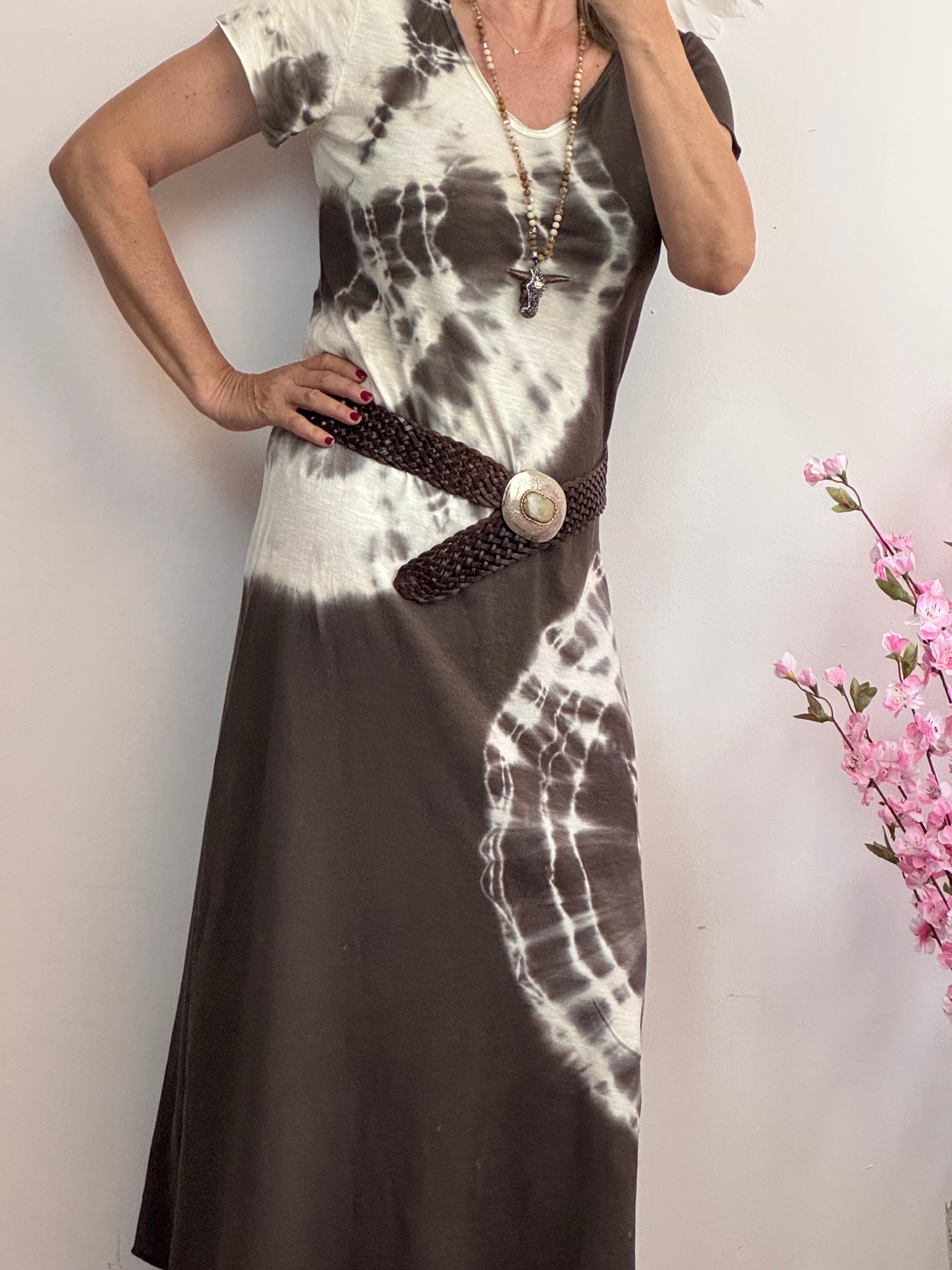Robe teeshirt tie and dye marron