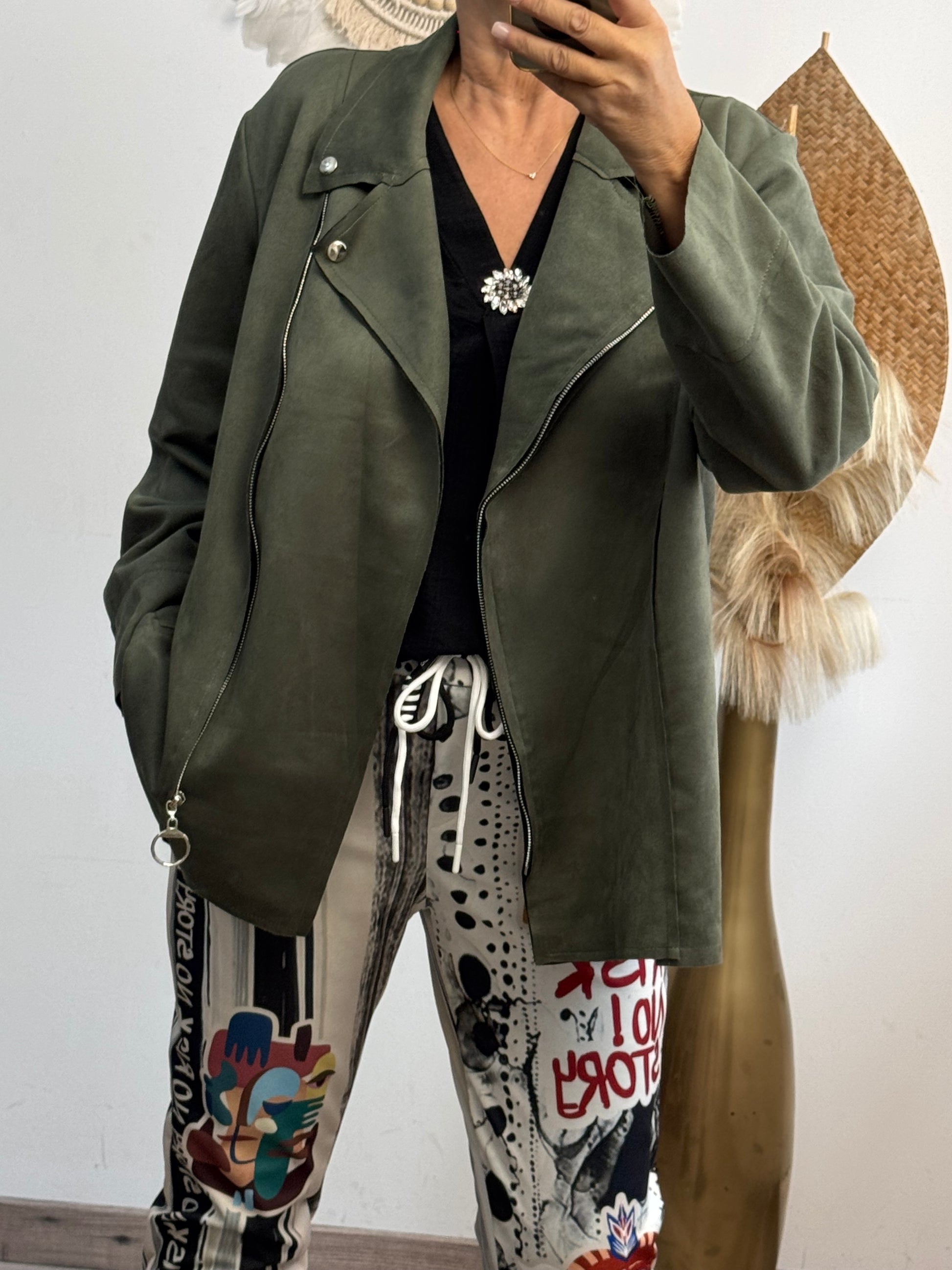 Blouson perfecto suédine kaki TU 46/52