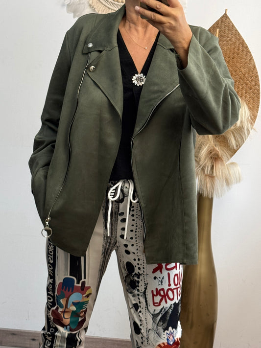 Blouson perfecto suédine kaki TU 46/52
