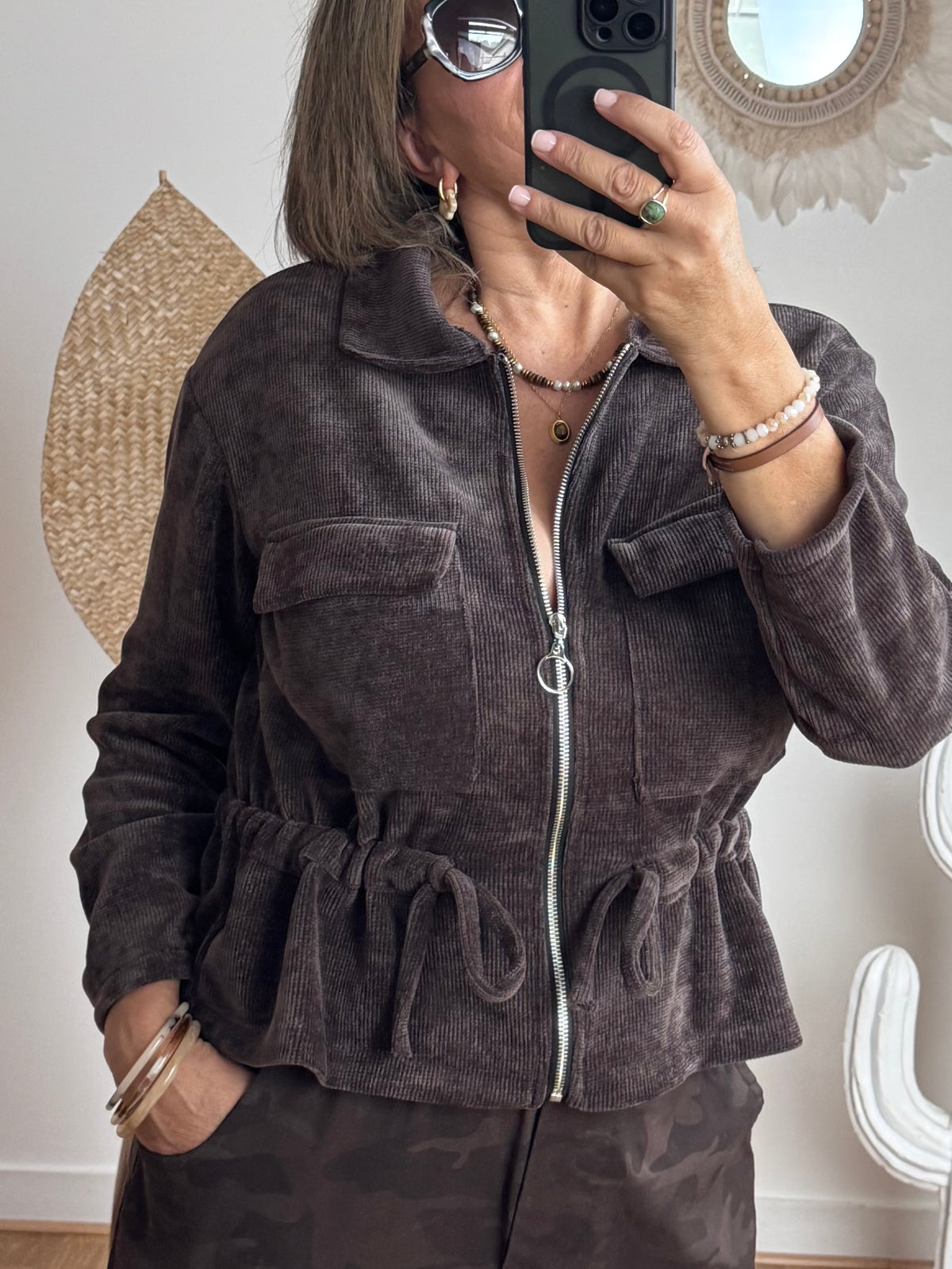 Veste velours milleraie marron