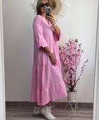 Robe longue gaz de coton rose bonbon