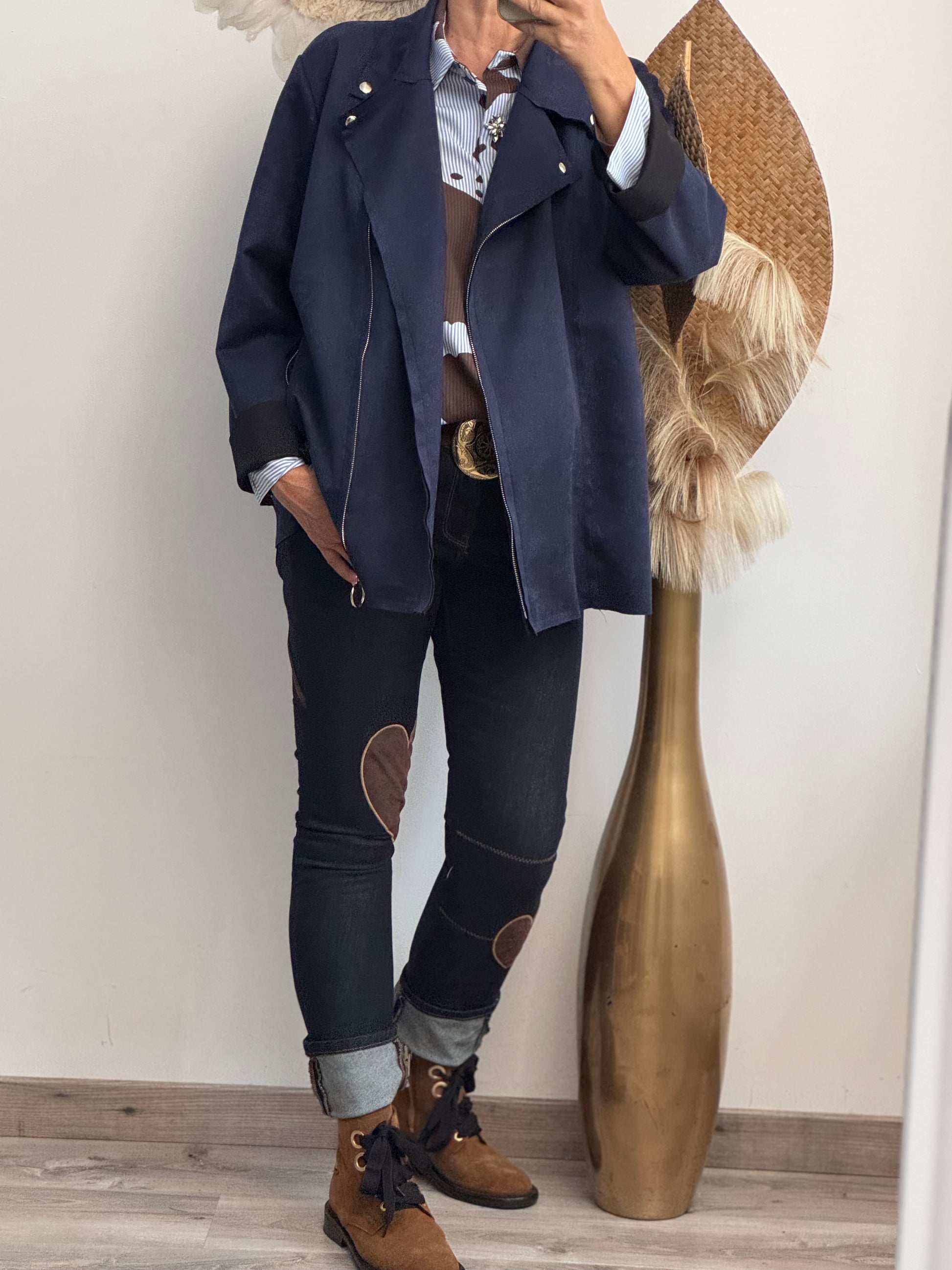 Blouson perfecto suédine marine TU 46/52