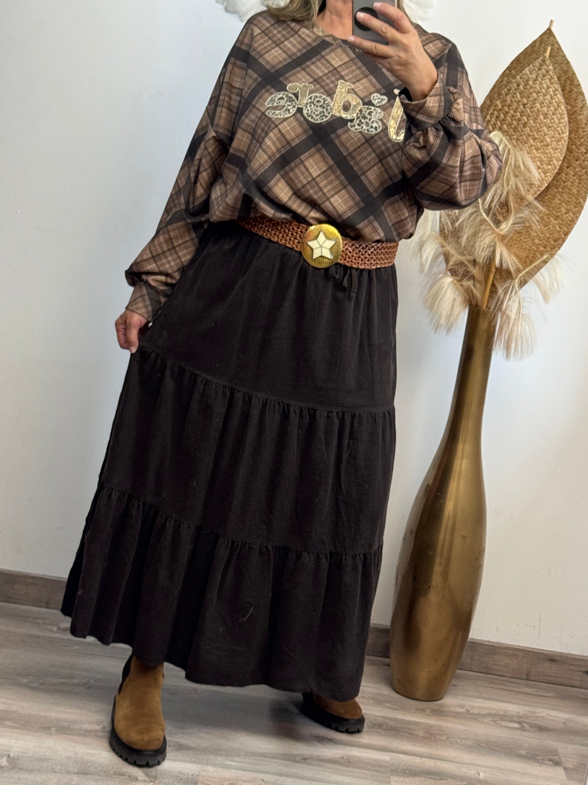 Jupe longue velours côtelé marron