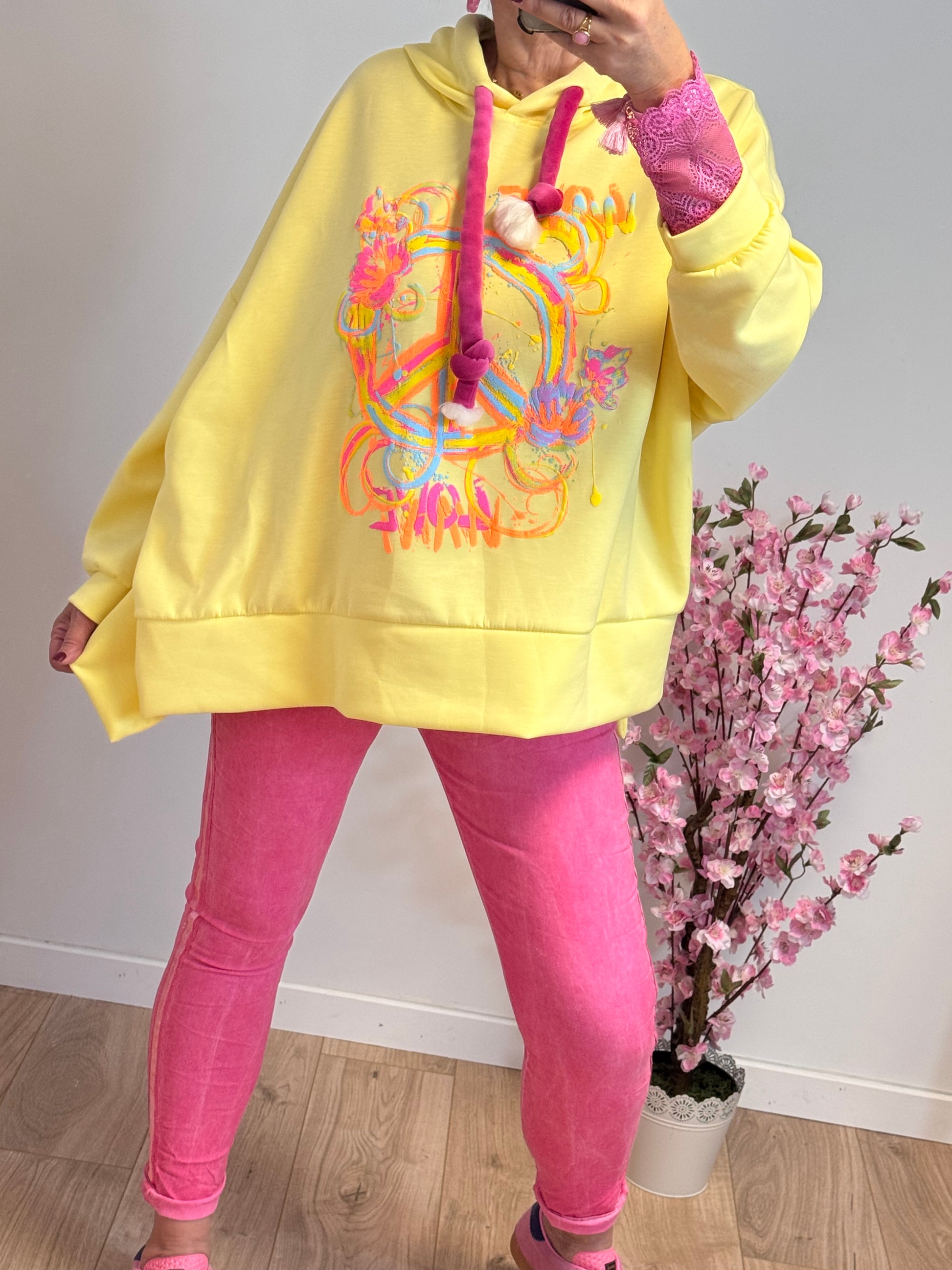 Sweat-shirt peace and love jaune TU 38/48