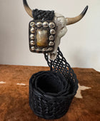 Ceinture bohème cuir véritable noir