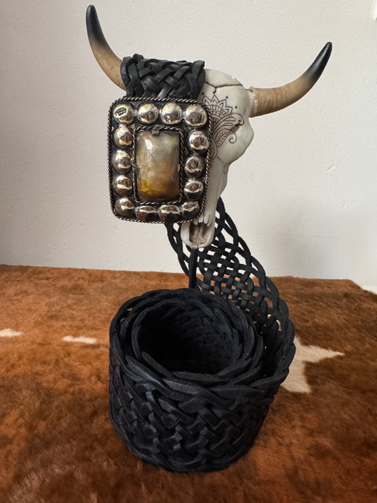 Ceinture bohème cuir véritable noir