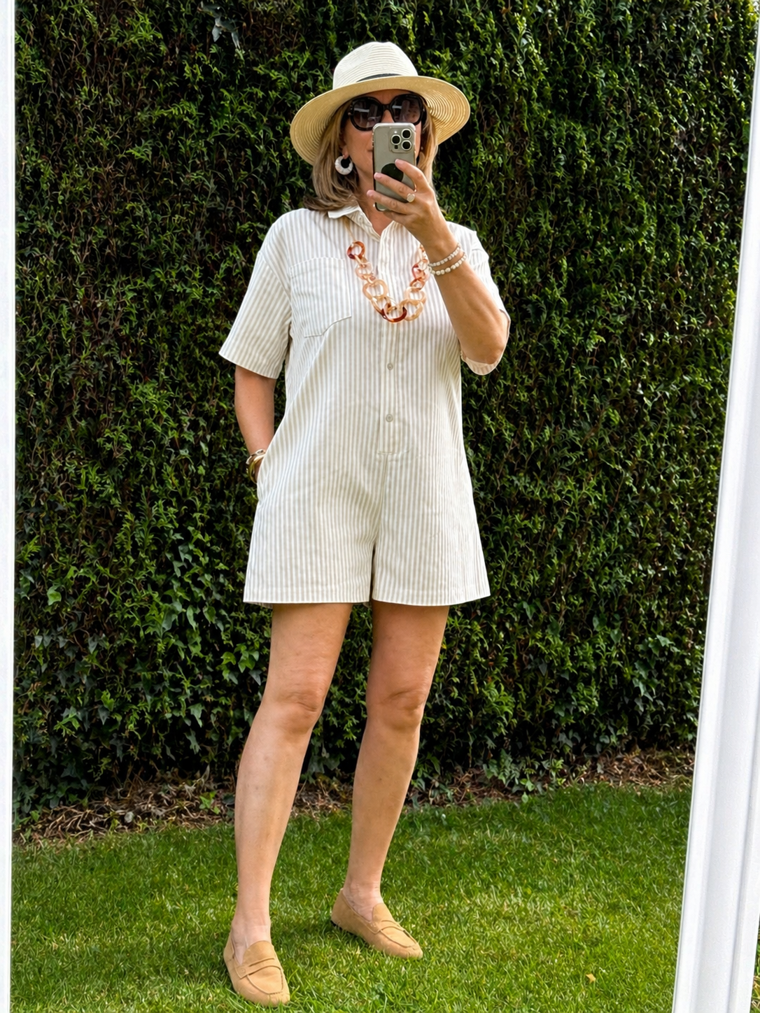 Combishort rayée beige