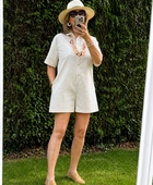 Combishort rayée beige