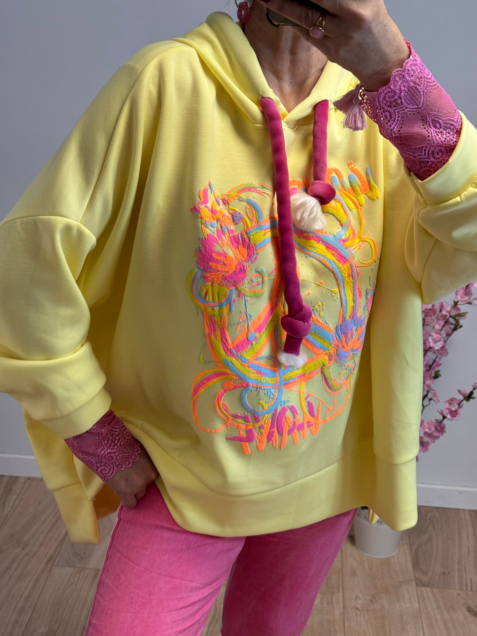 Sweat-shirt peace and love jaune TU 38/48