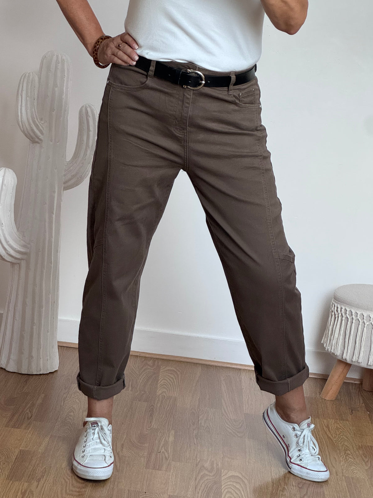 Jeans barrel taupe