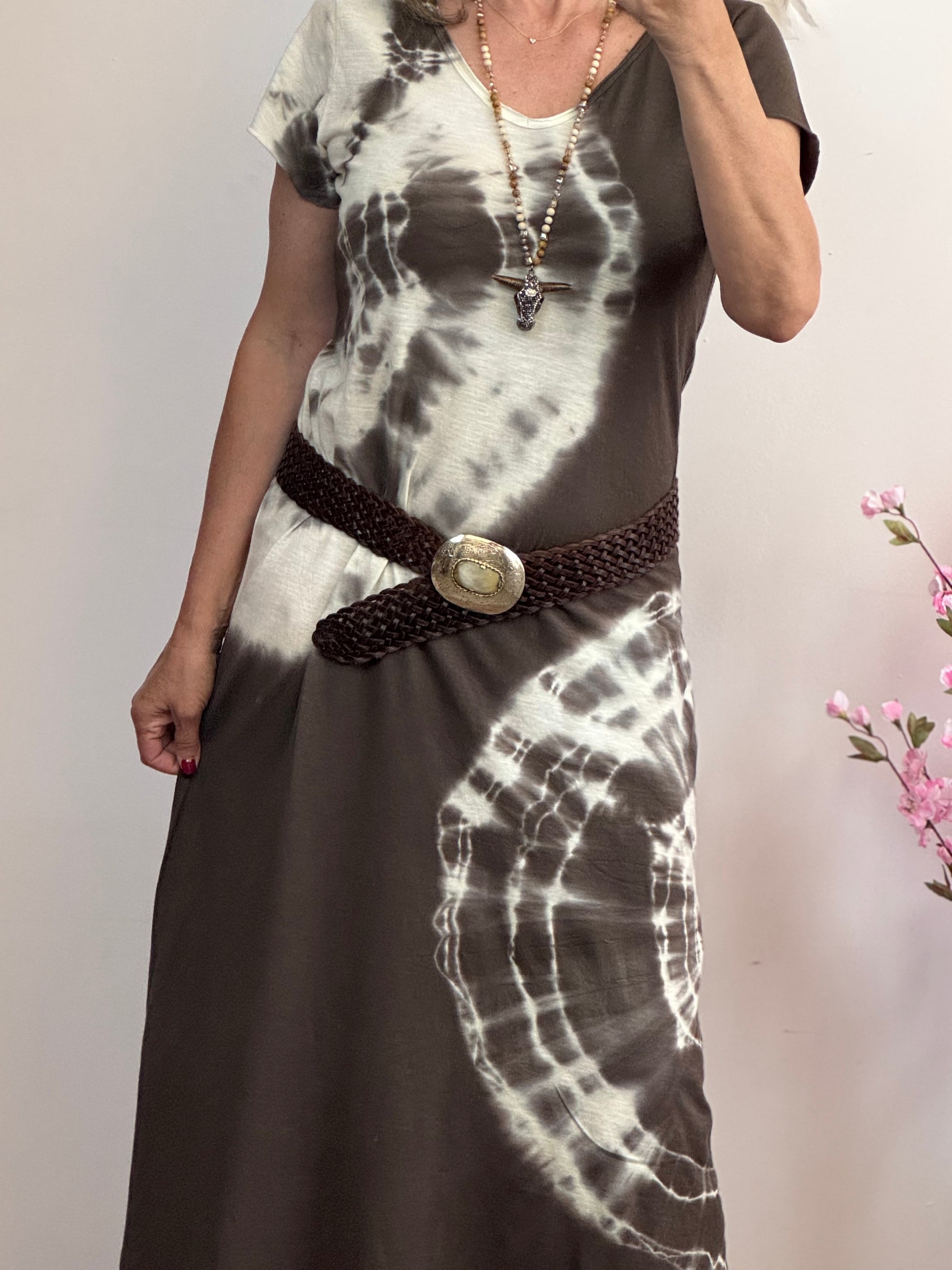 Robe teeshirt tie and dye marron