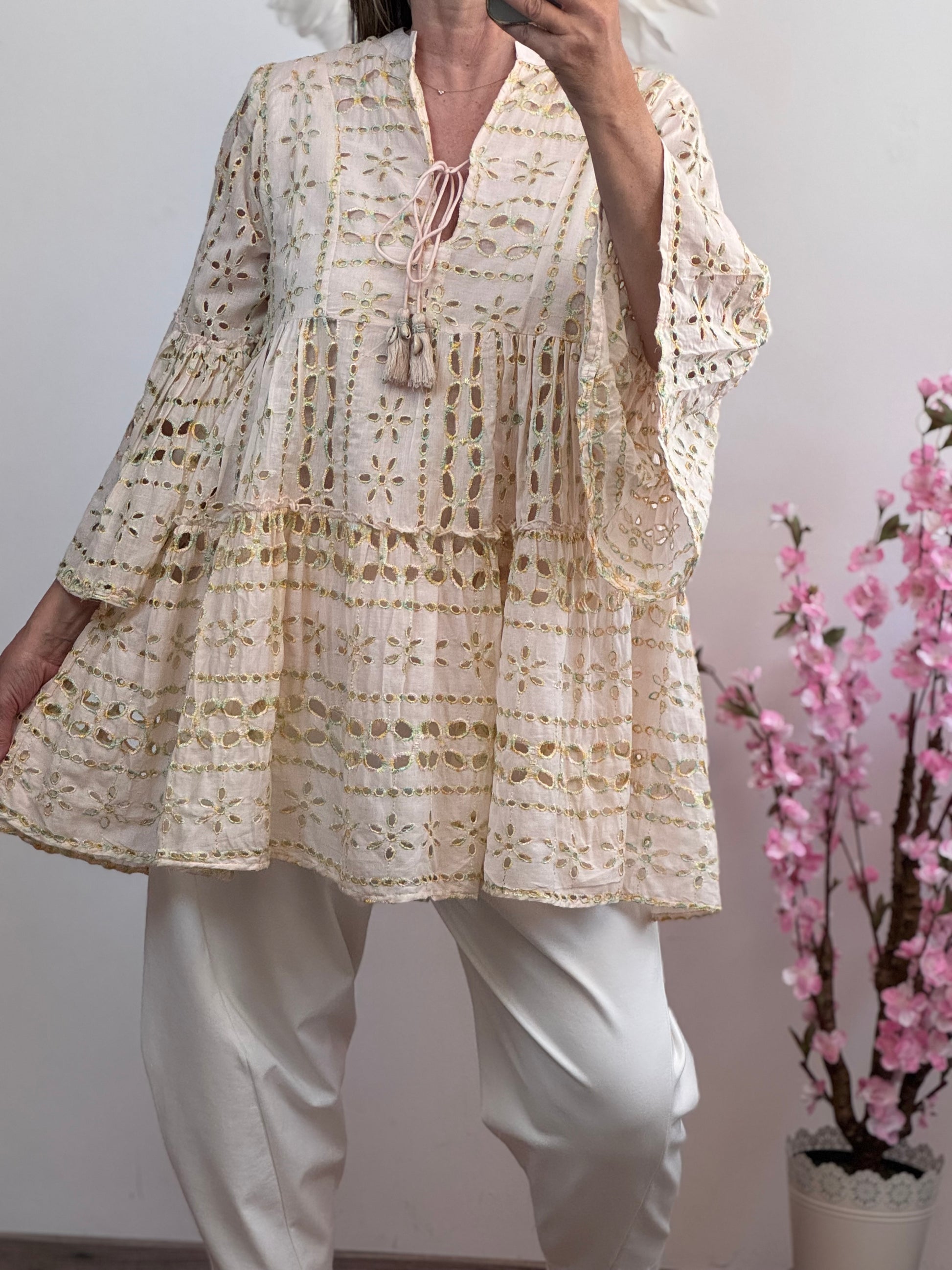 Tunique ou robe d’été bohème rose poudré