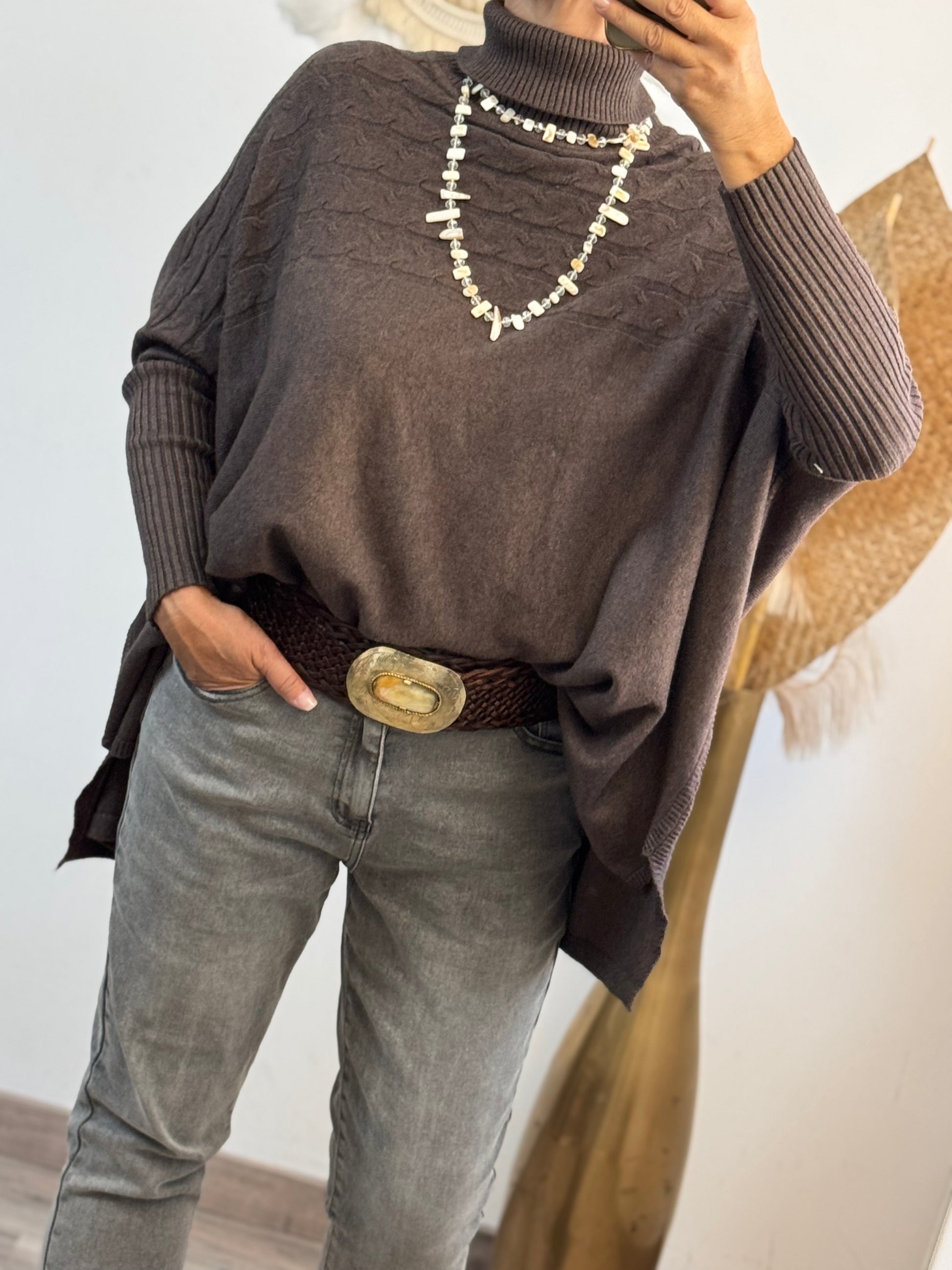 Pull col roulé marron TU 44/54