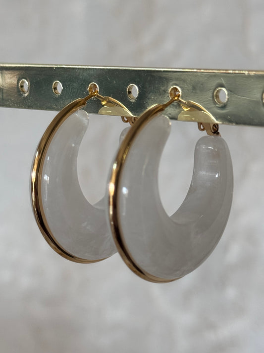 Créoles Résine Marbrée Acier Inoxydable Élégance Nature