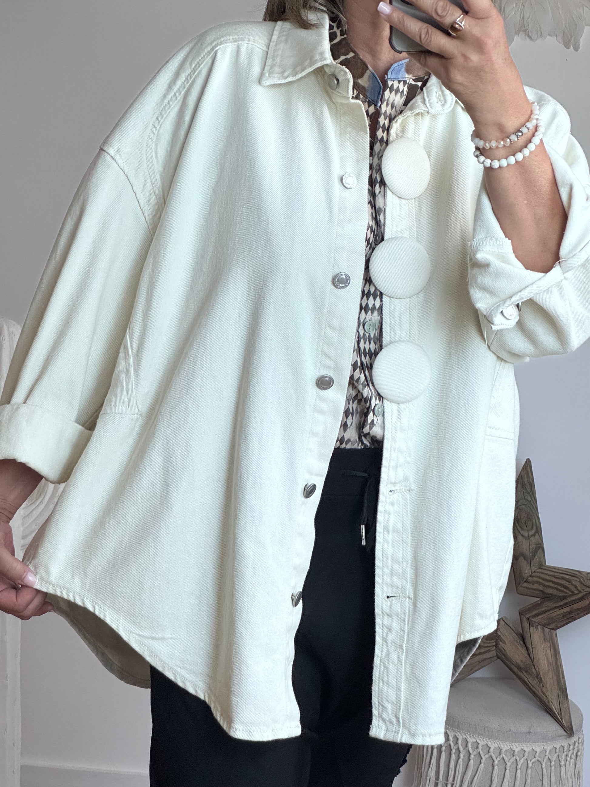 Veste jeans oversize crème