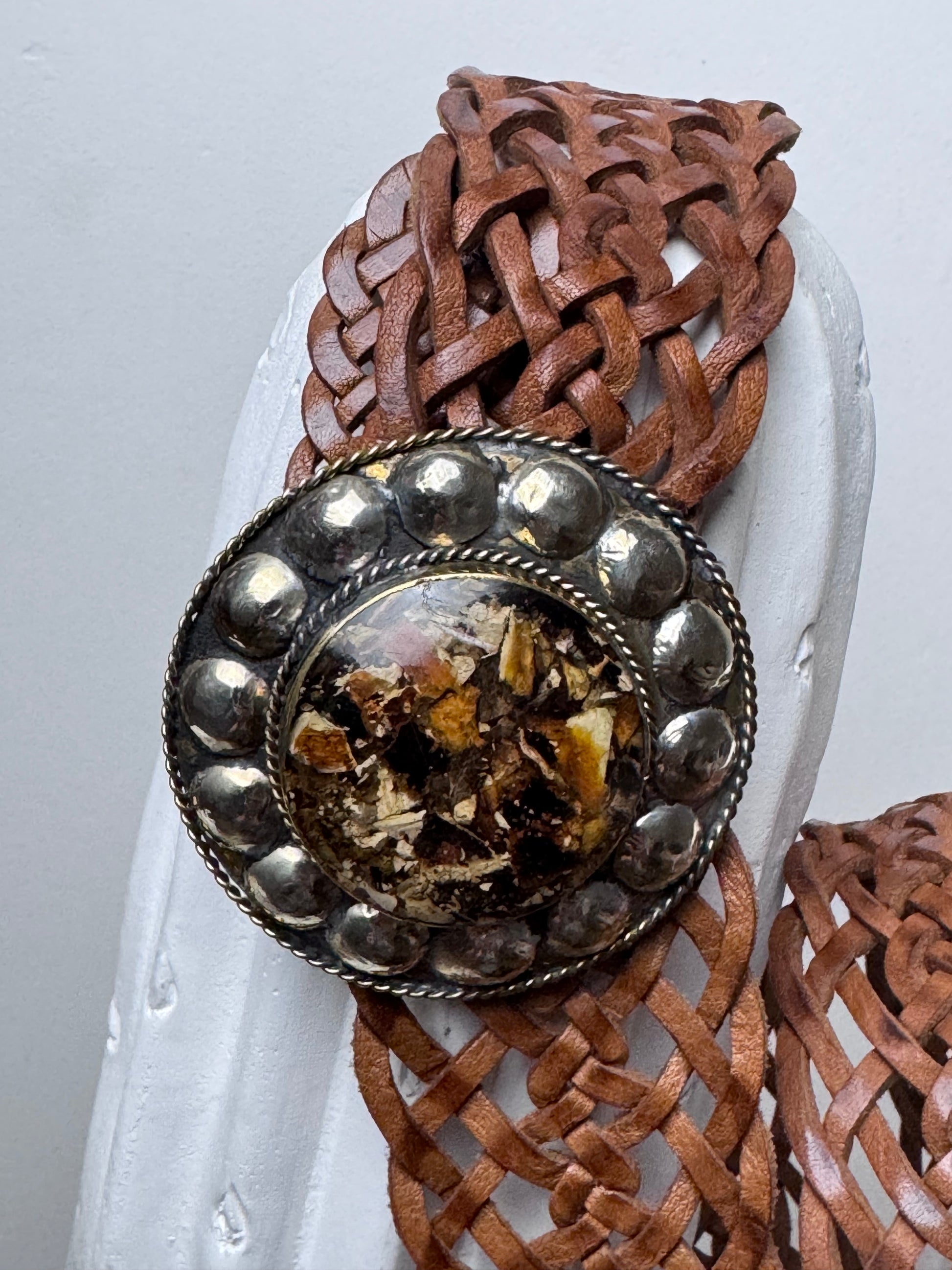 Ceinture cuir tressé camel