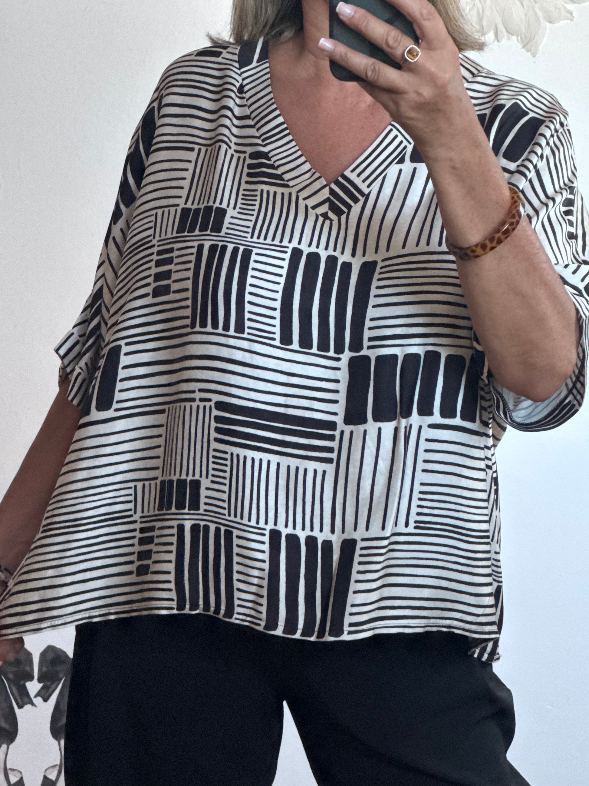 Blouse fluide imprimée noire TU 38/48