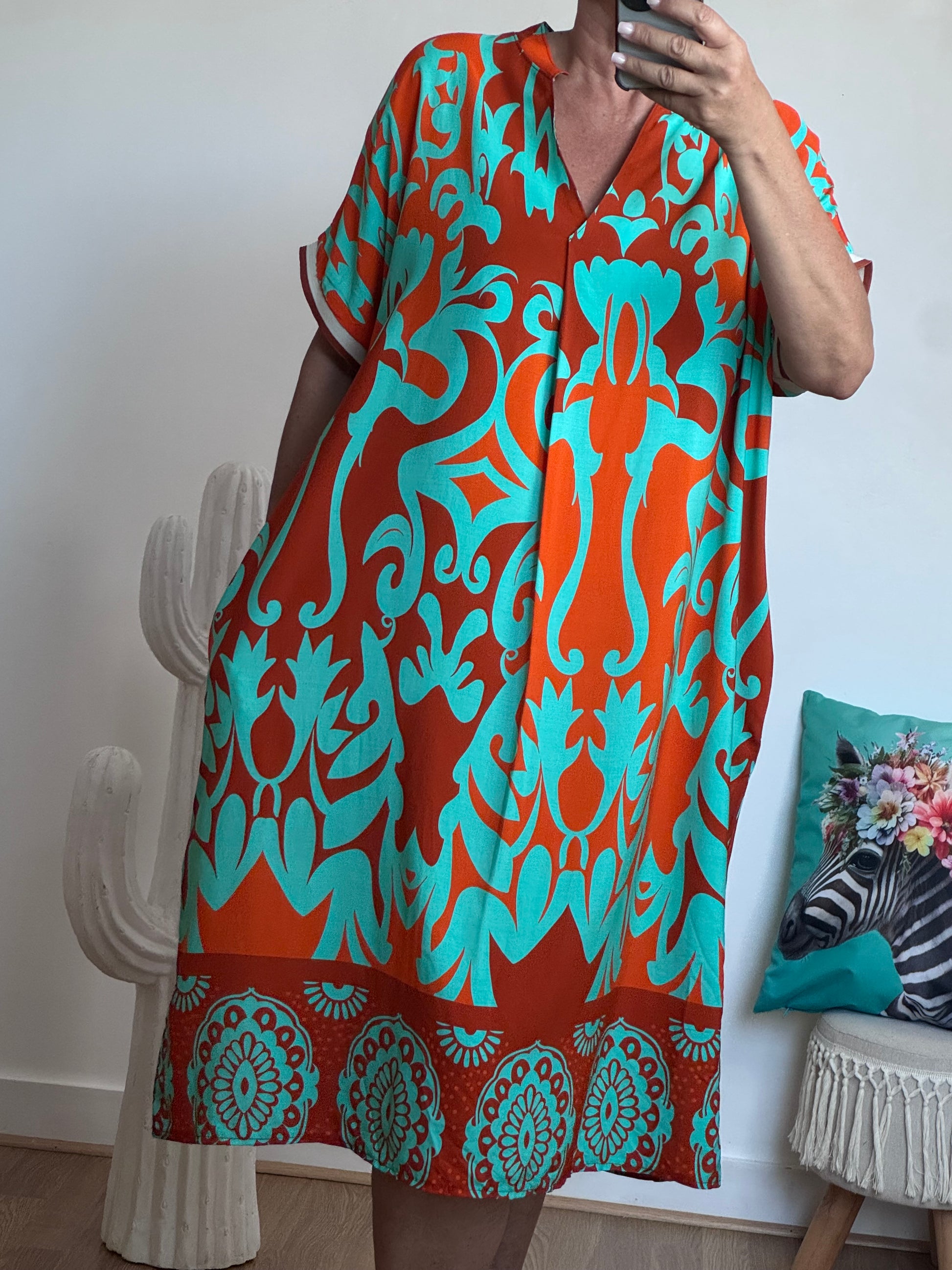 Robe arabesque turquoise et orange TU 40/48