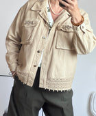 Veste jeans beige dentelle