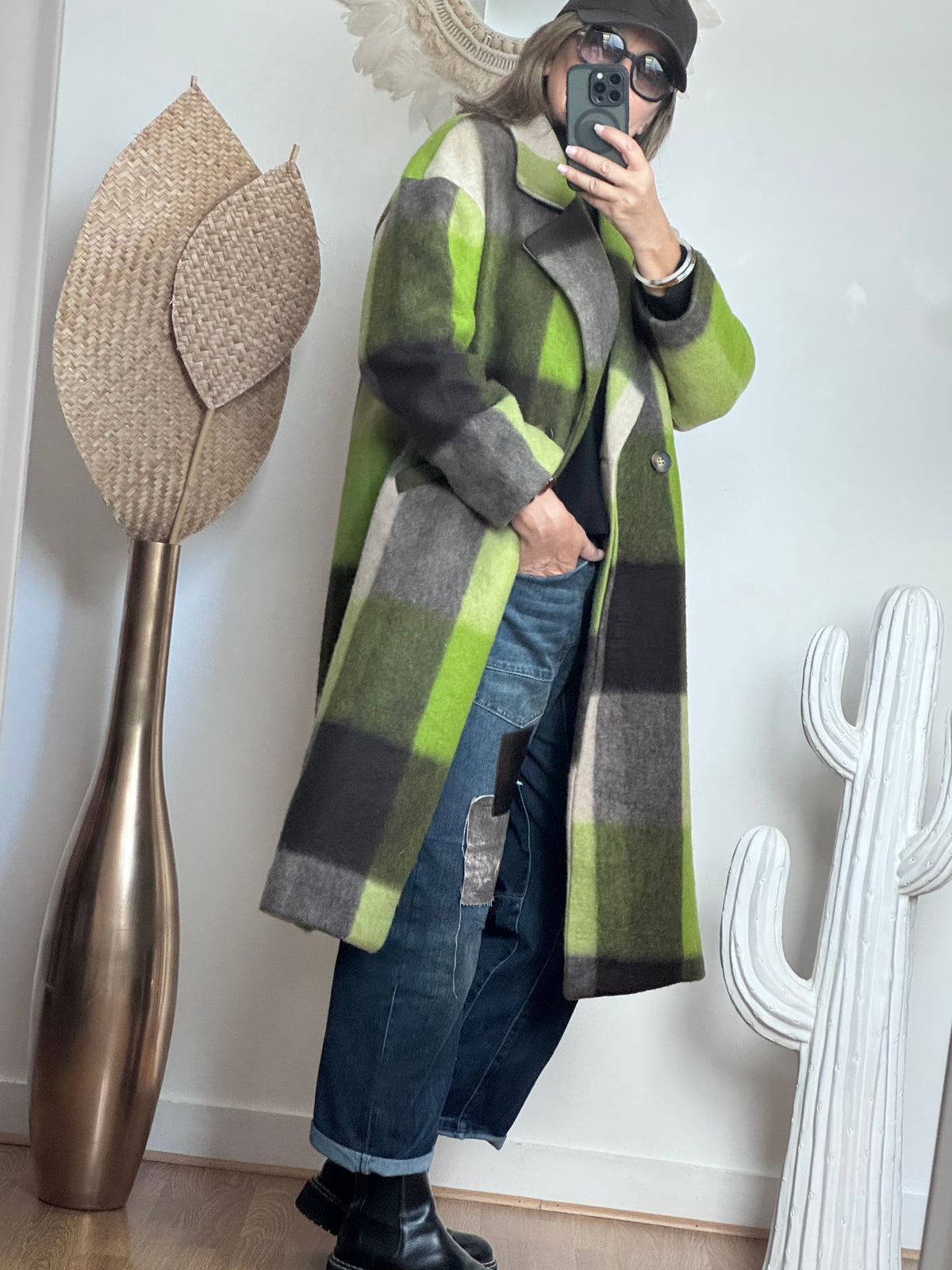 Manteau carreaux pistache