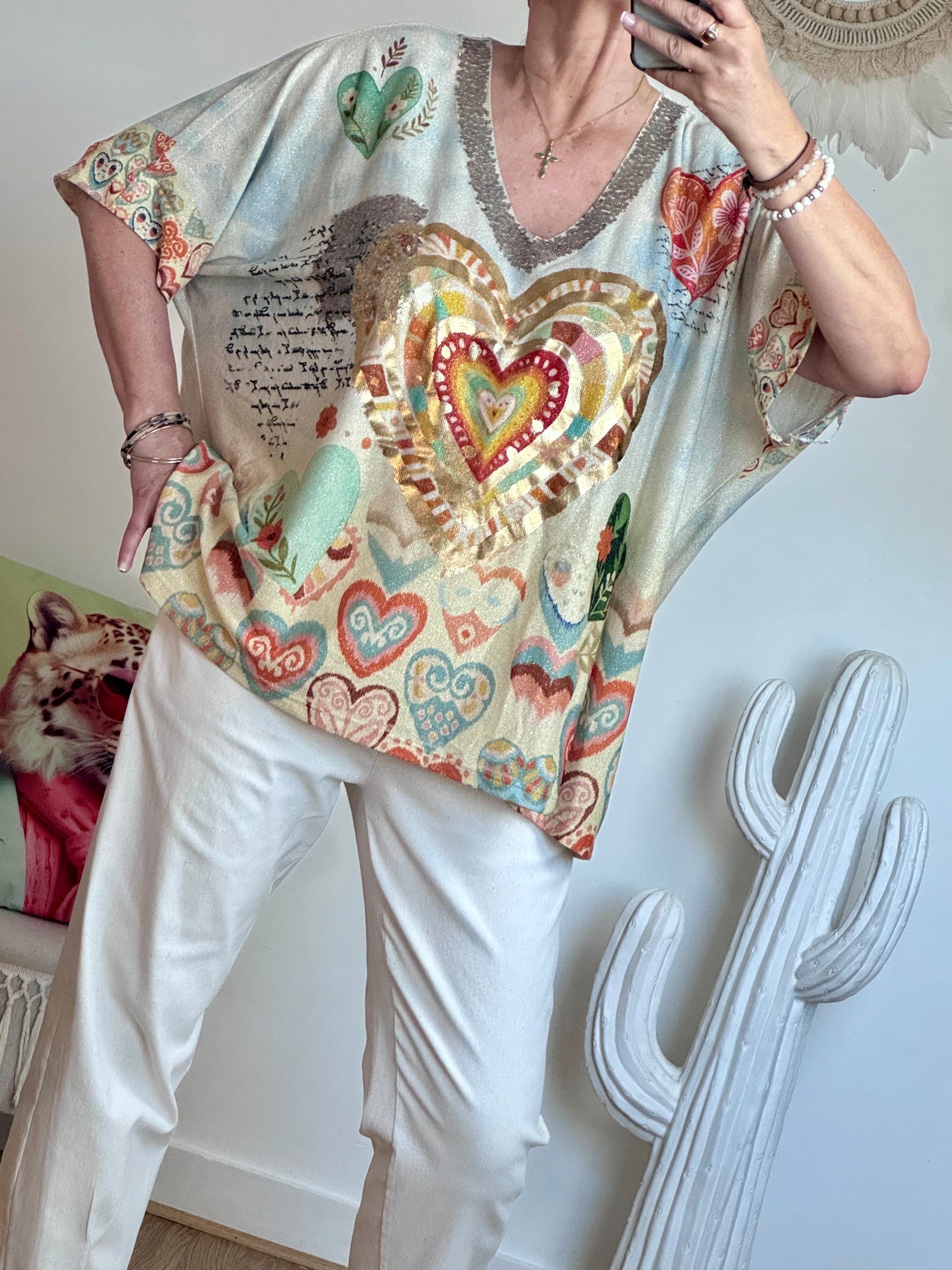 Haut oversize cœurs