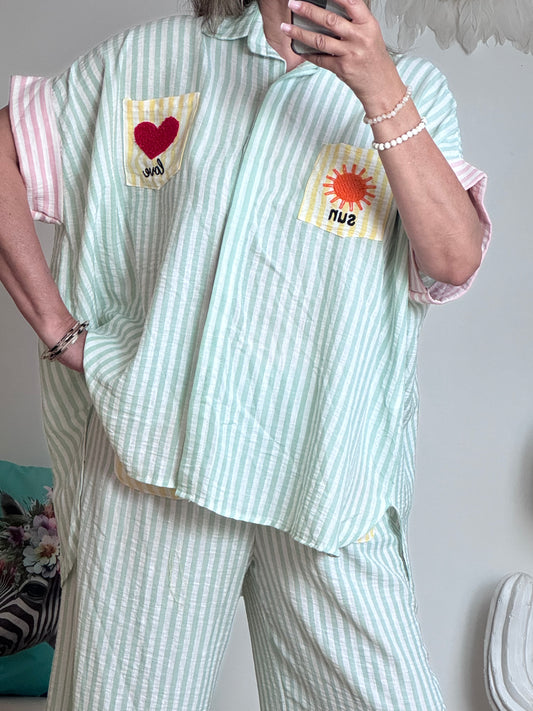 Chemise oversize rayée vert