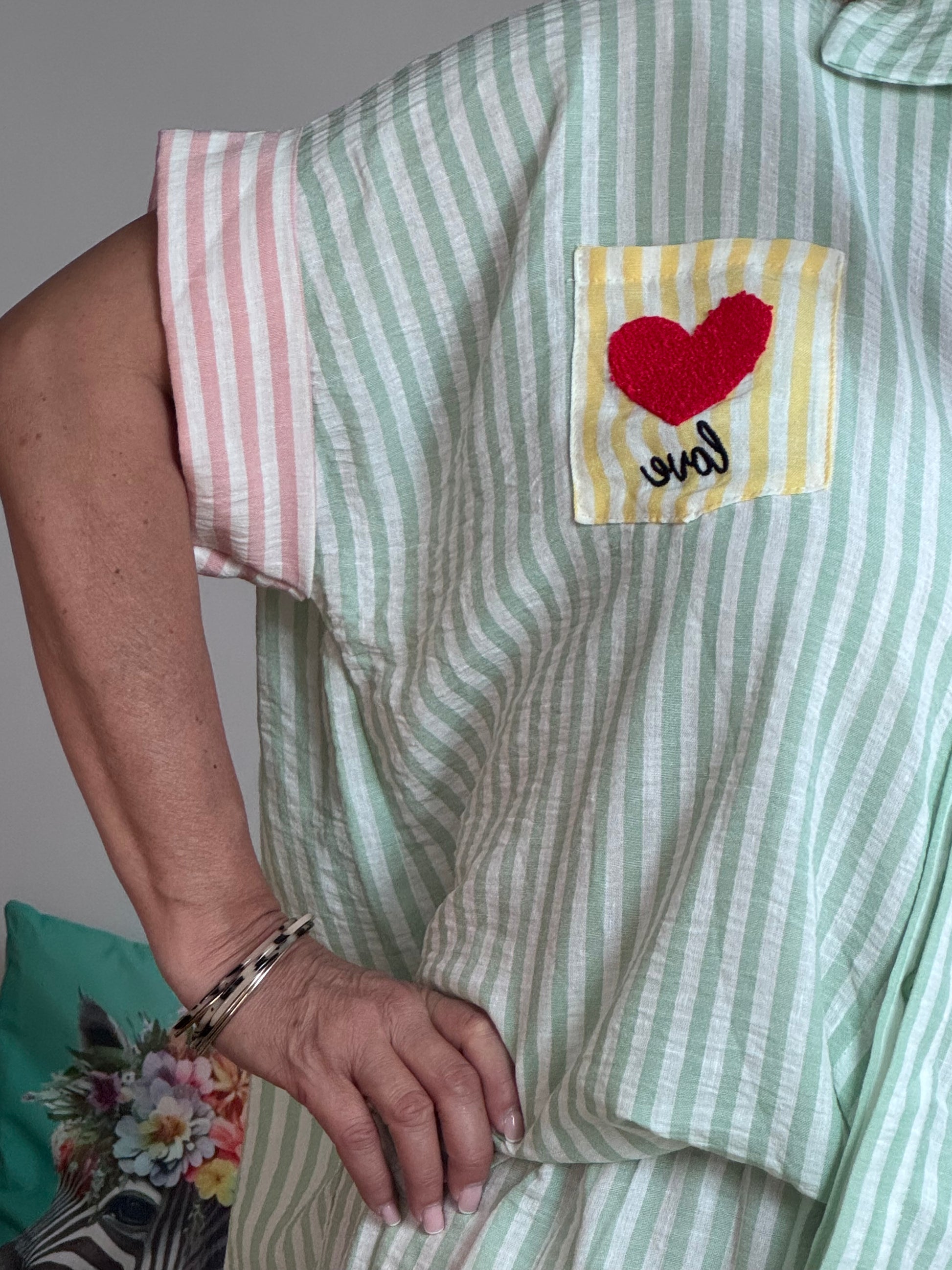 Chemise oversize rayée vert
