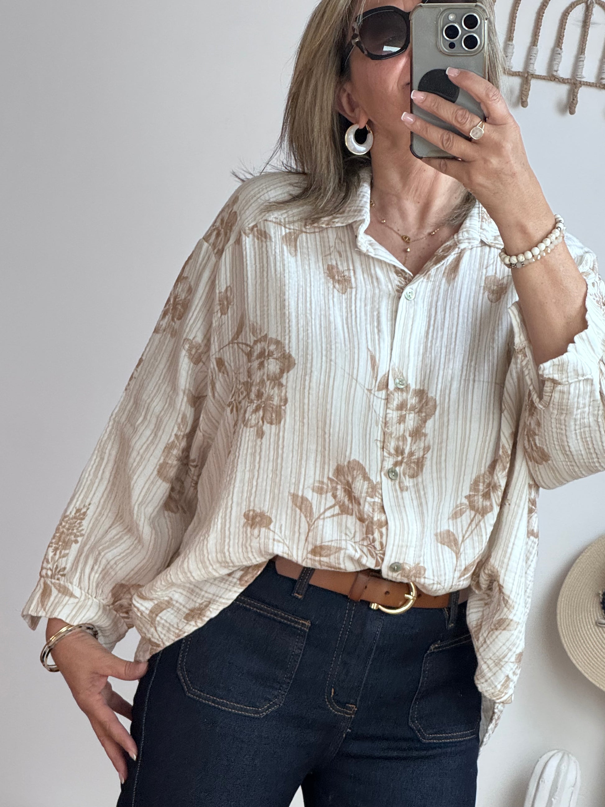 Chemise Jade floral beige