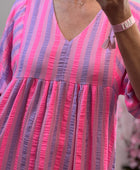 Robe bohème gaz de coton rayures Lila et rose TU 36/48