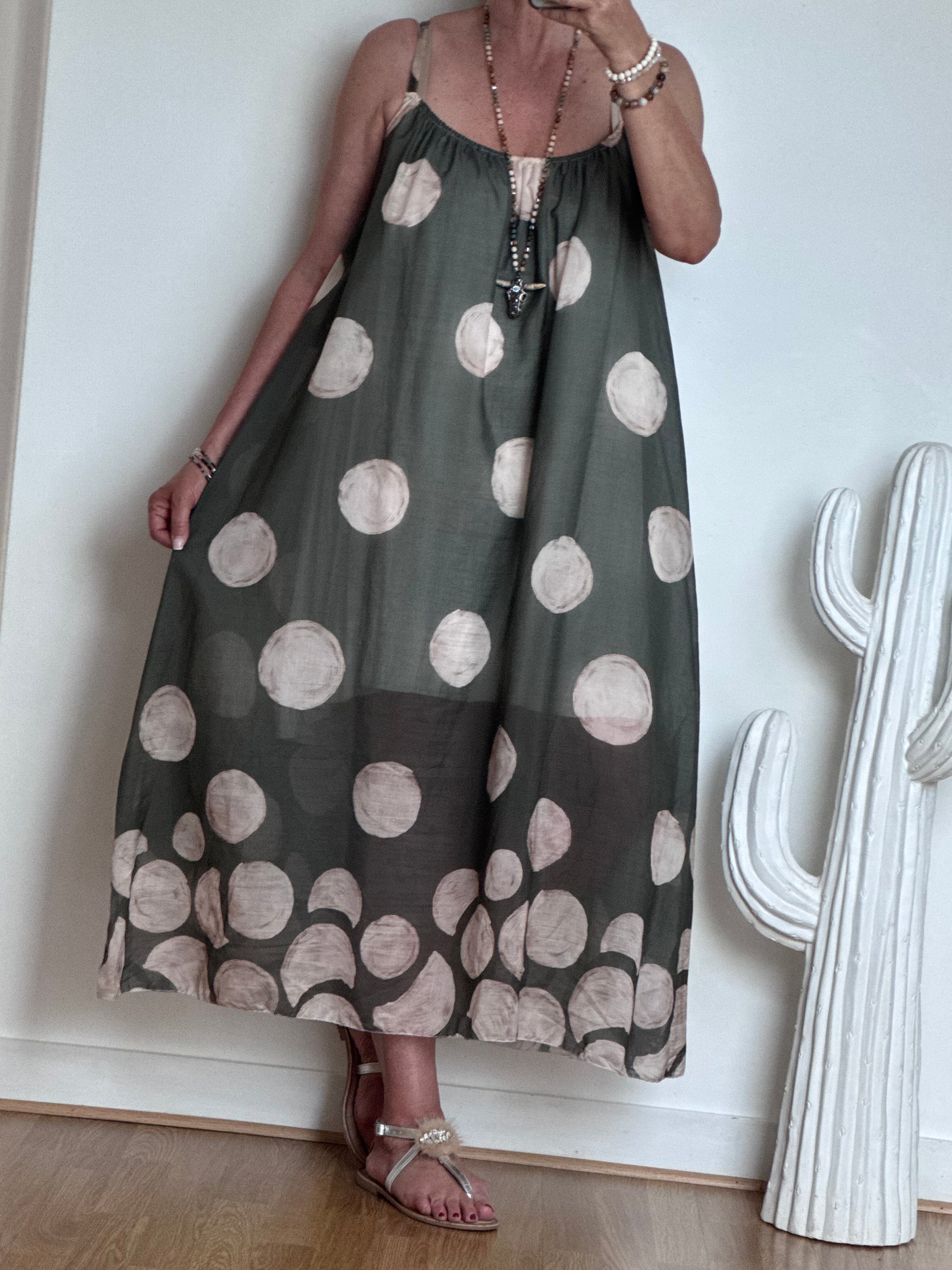 Robe à pois fond kaki