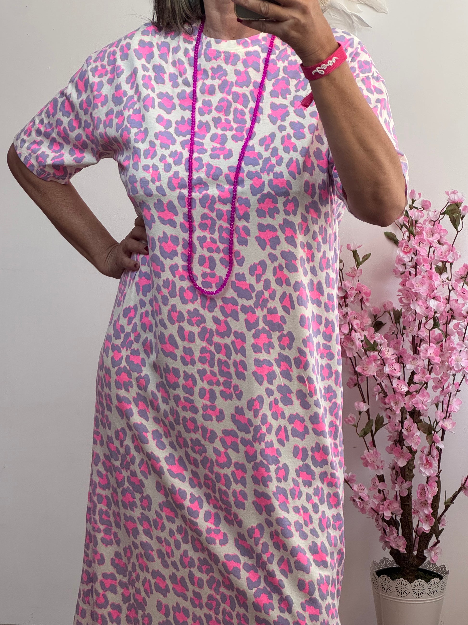 Robe teeshirt Léo rose fluo et Lila