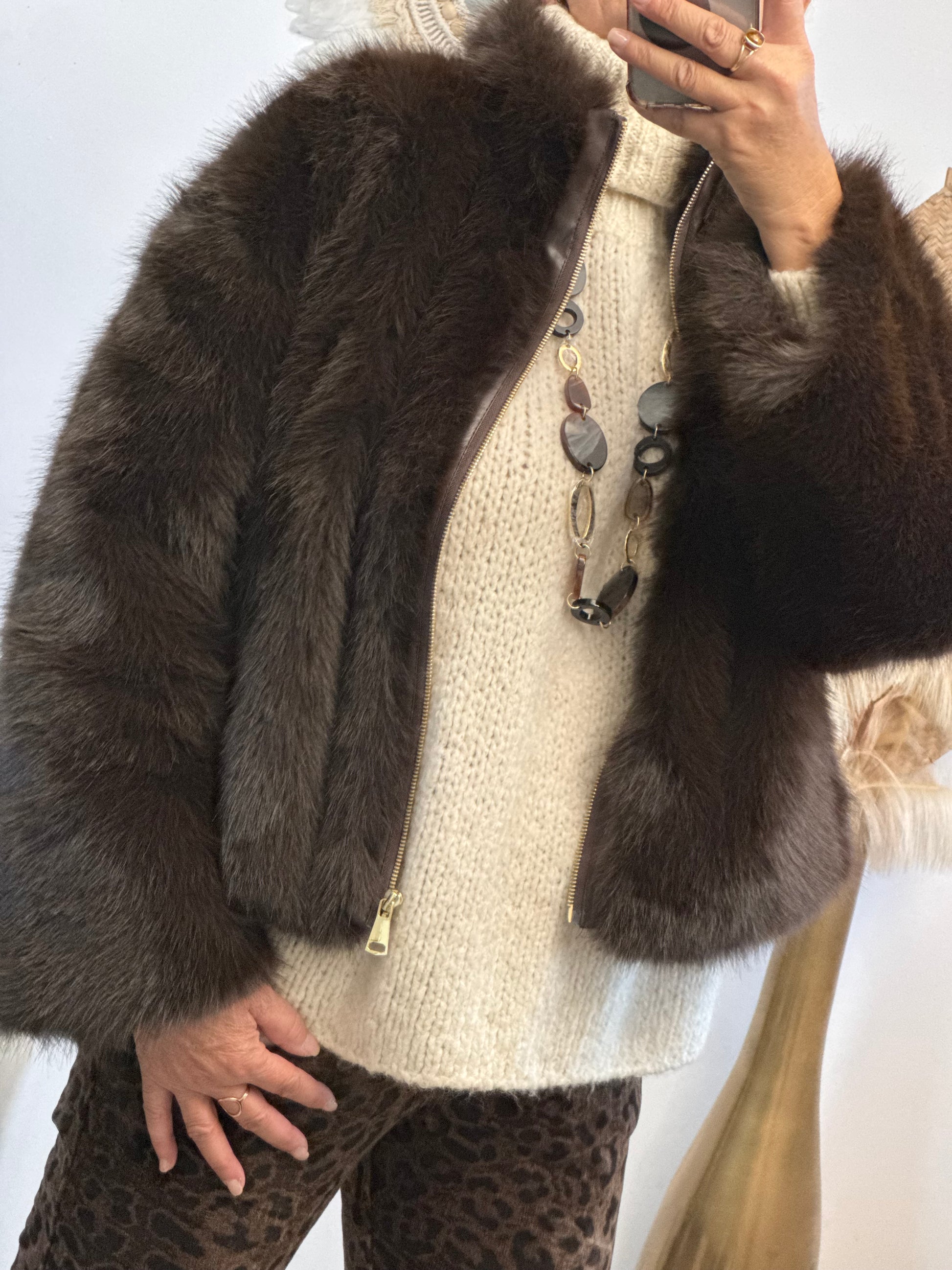 Blouson fausse fourrure marron