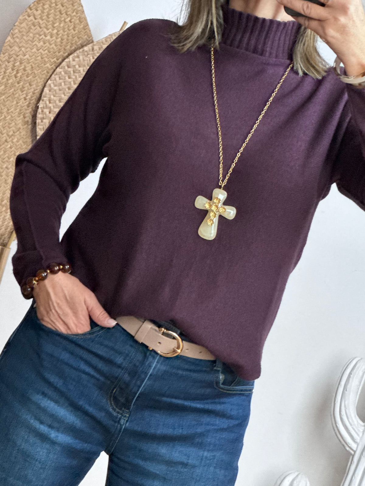 Pull maille col cheminé