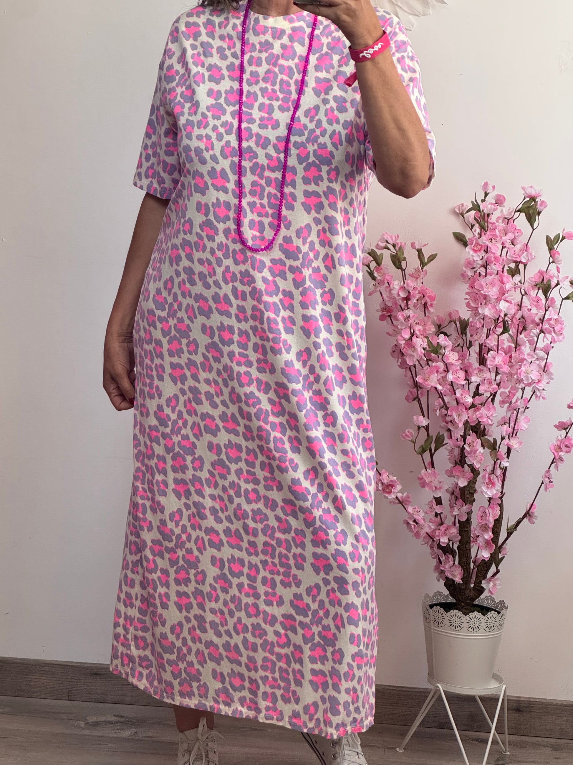 Robe teeshirt Léo rose fluo et Lila