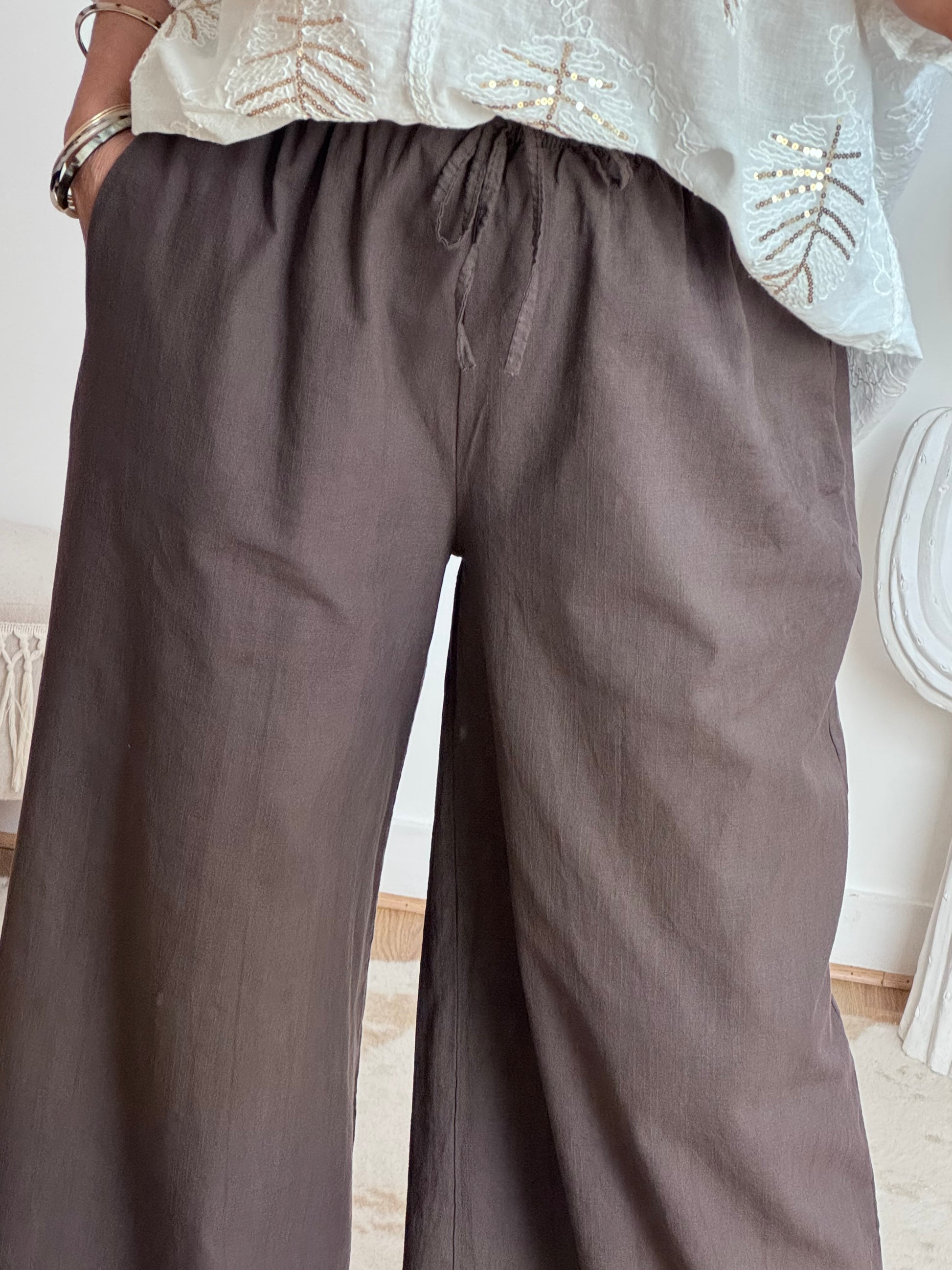 Pantalon lin et coton marron TU 38/44