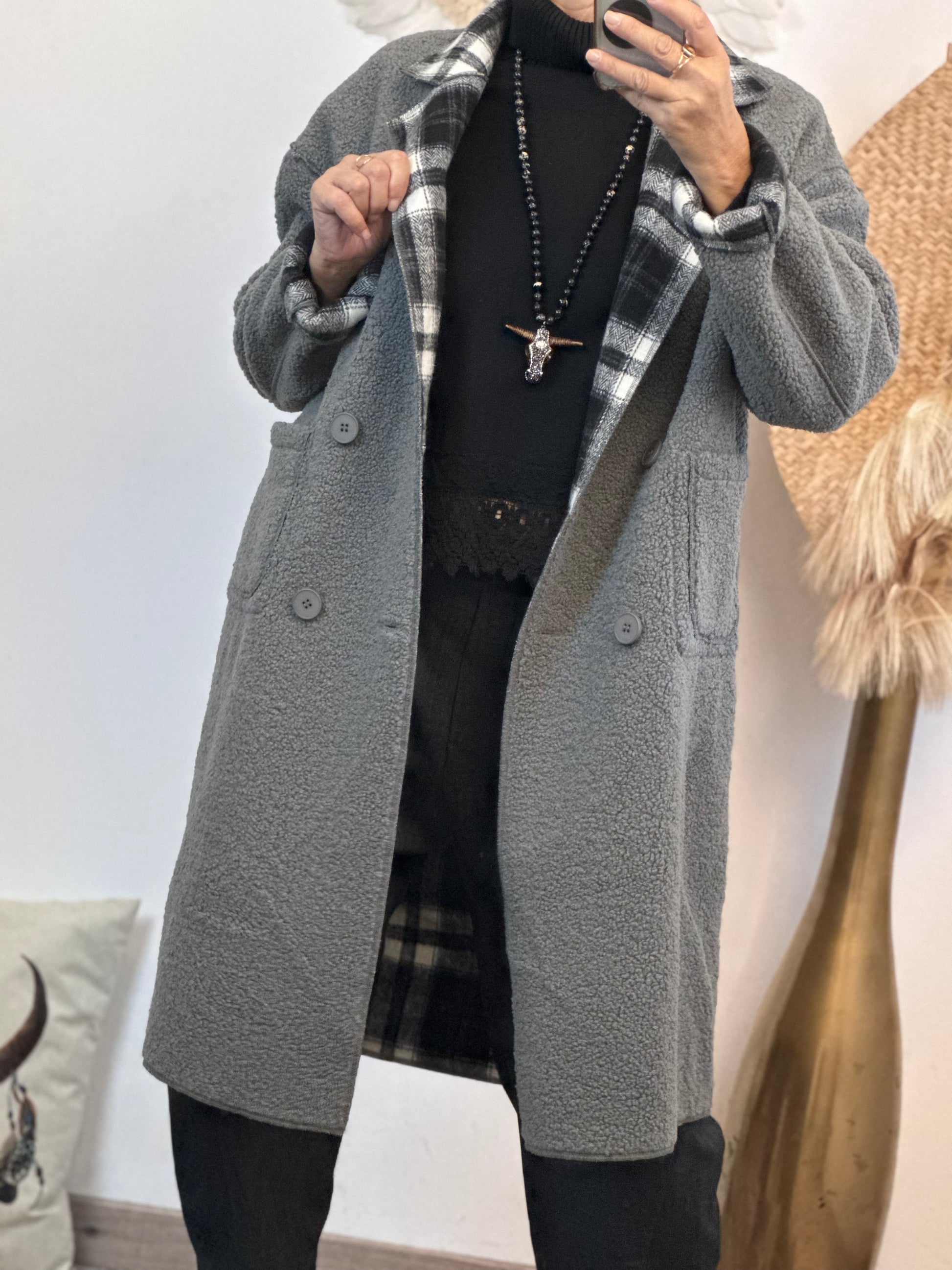 Manteau réversible gris