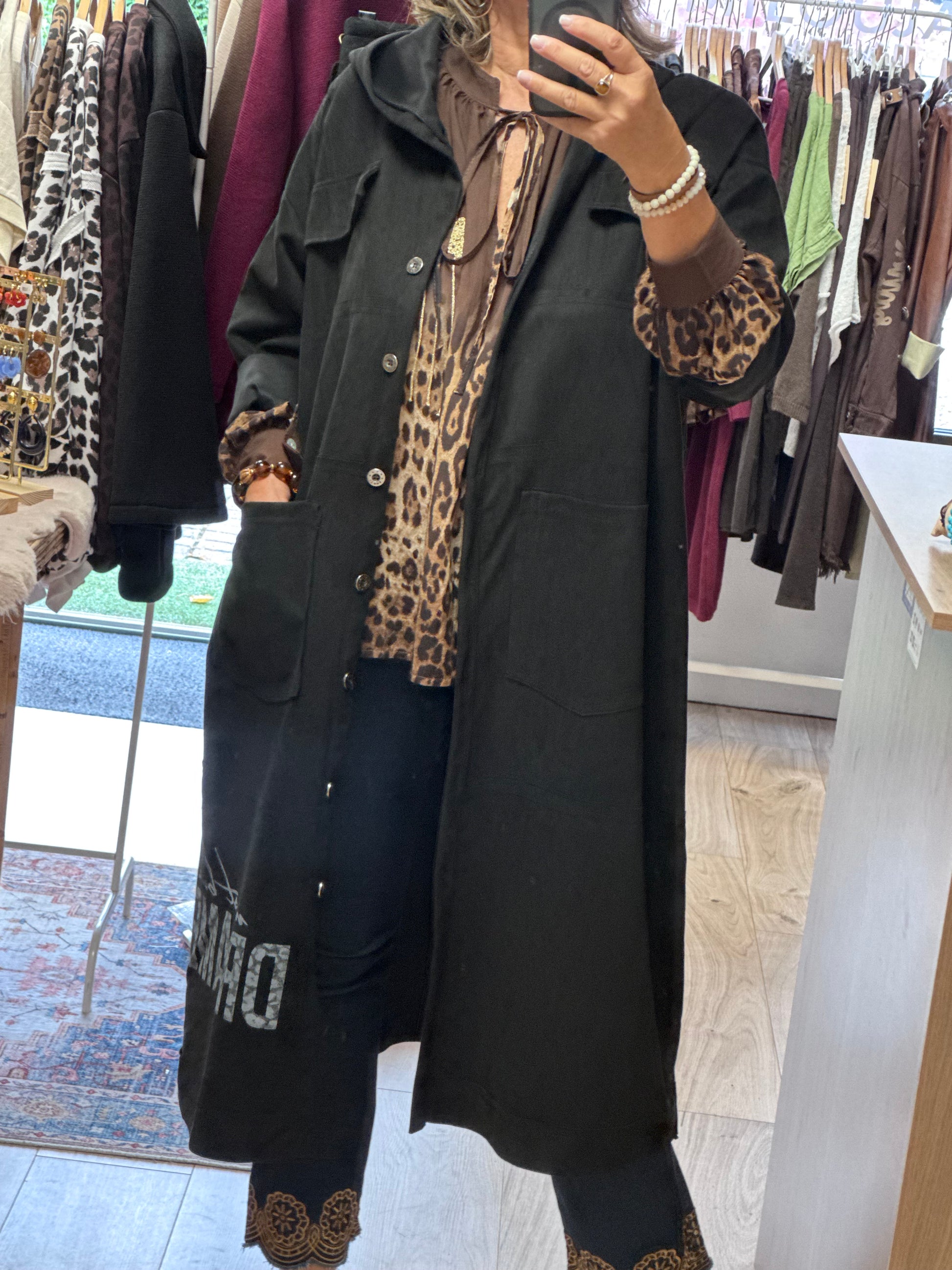 Veste longue suédine noire