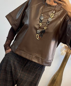 Haut similicuir marron