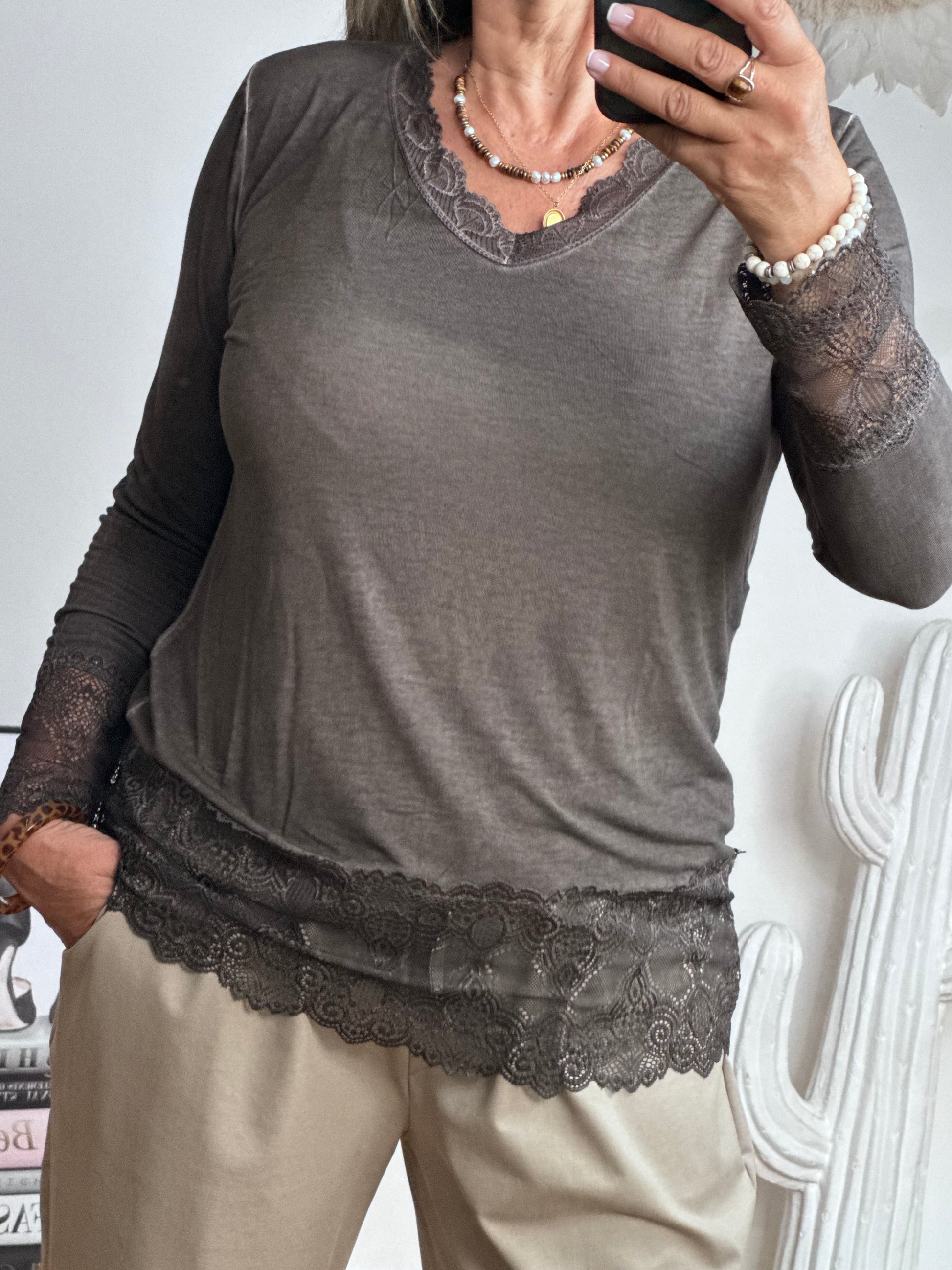 Top dentelle marron