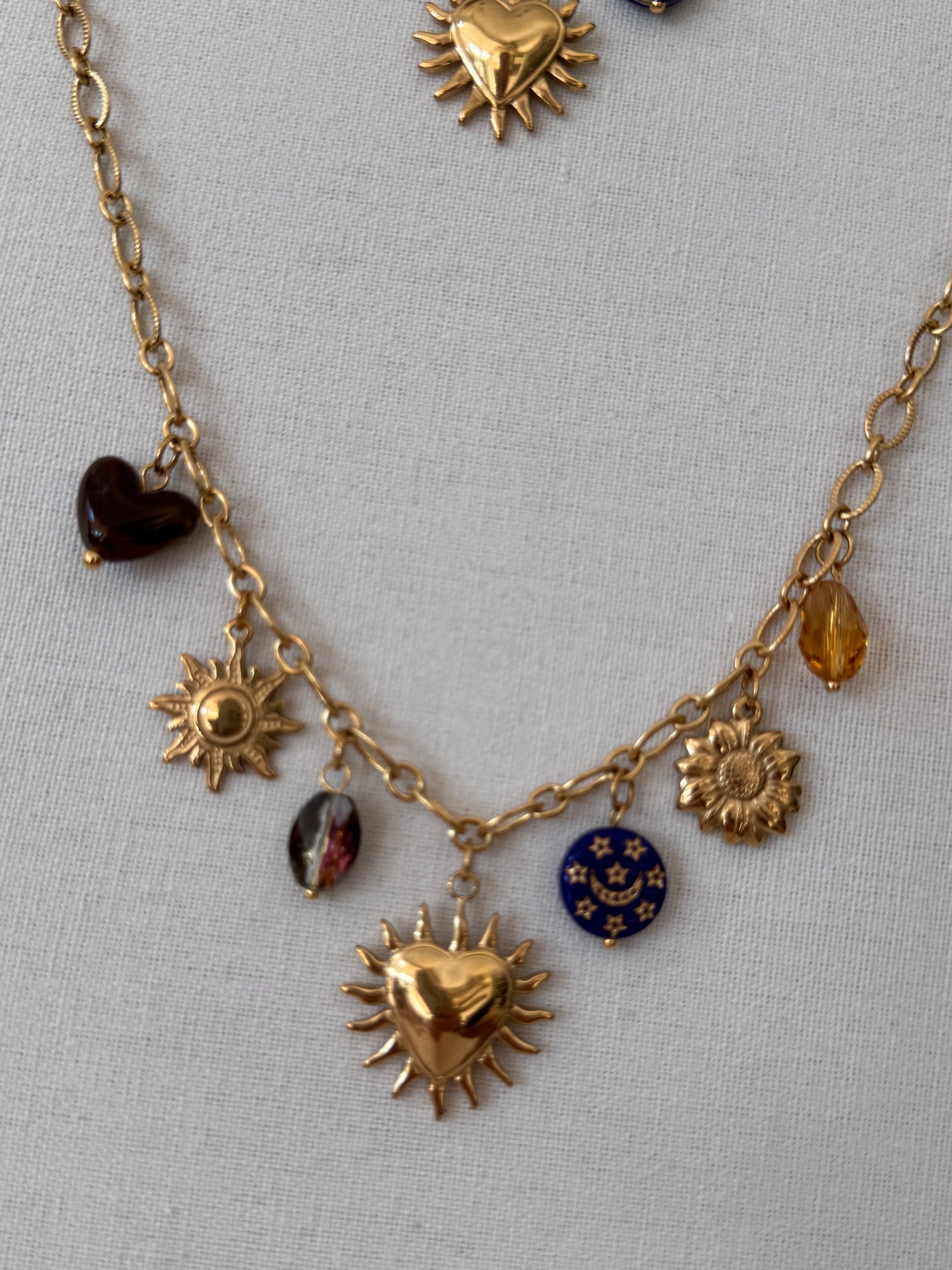 Parure collier et bracelet breloques bleues