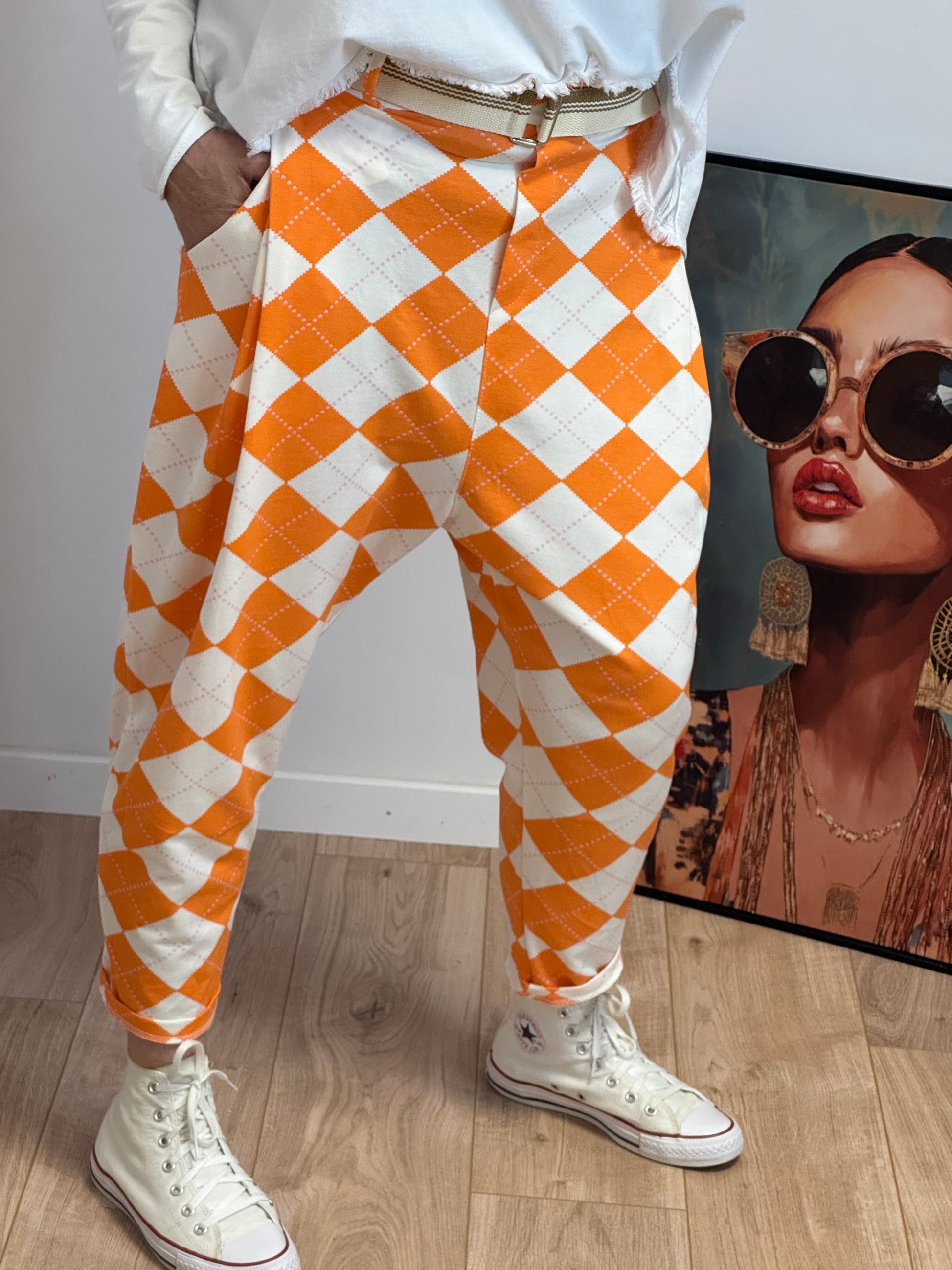Pantalon jog sarouel jacquard orange