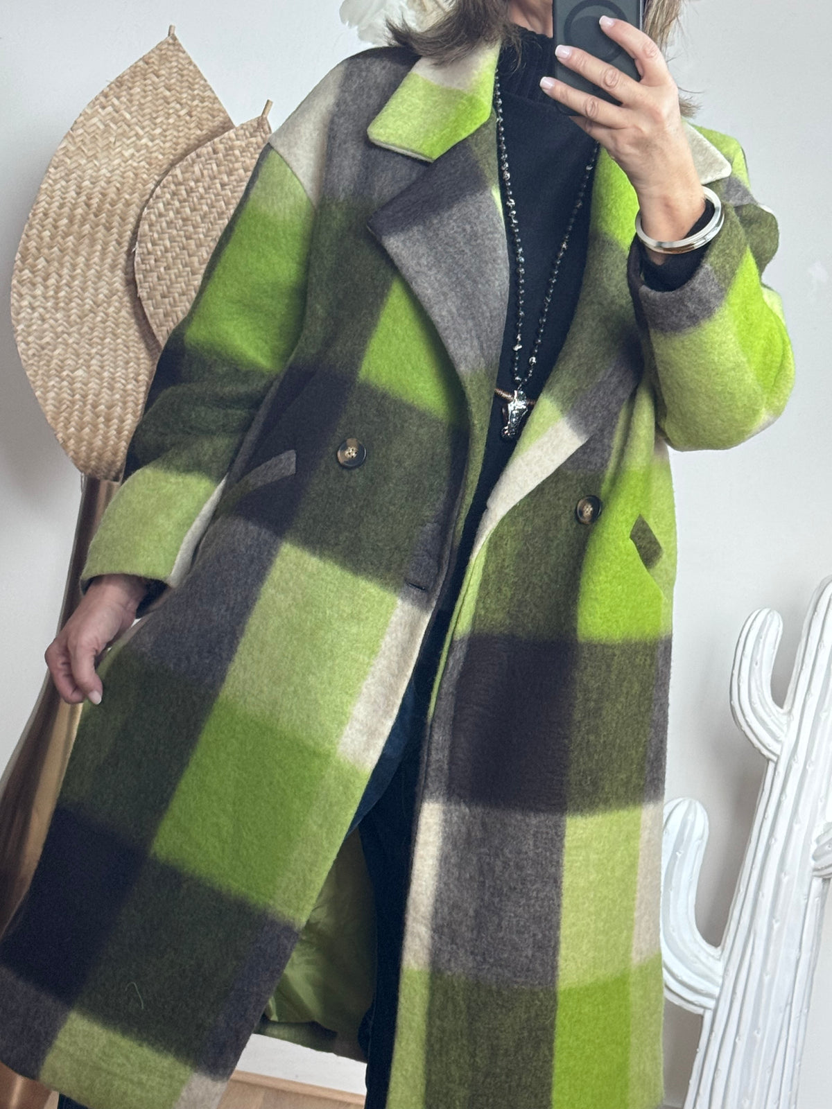 Manteau carreaux pistache
