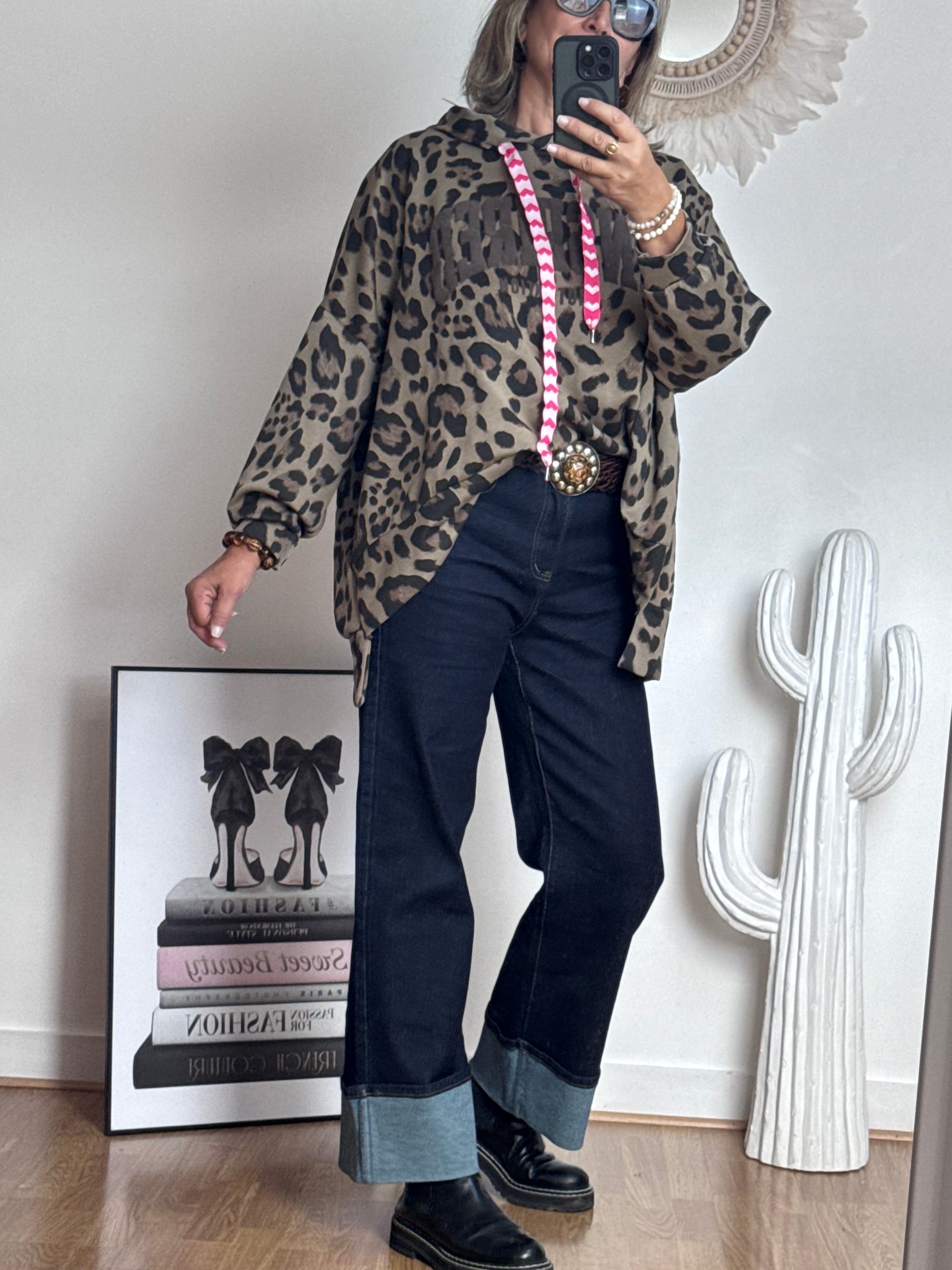 Jean revers wide leg bleu brut